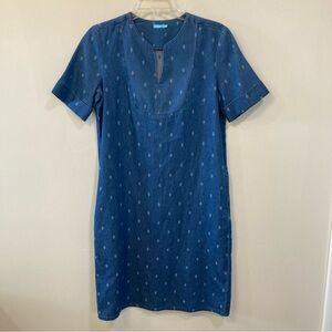 J McLaughlin Leandre Shift Dress Sz XS Chambray Cotton V-Neck Lightweight Pocket